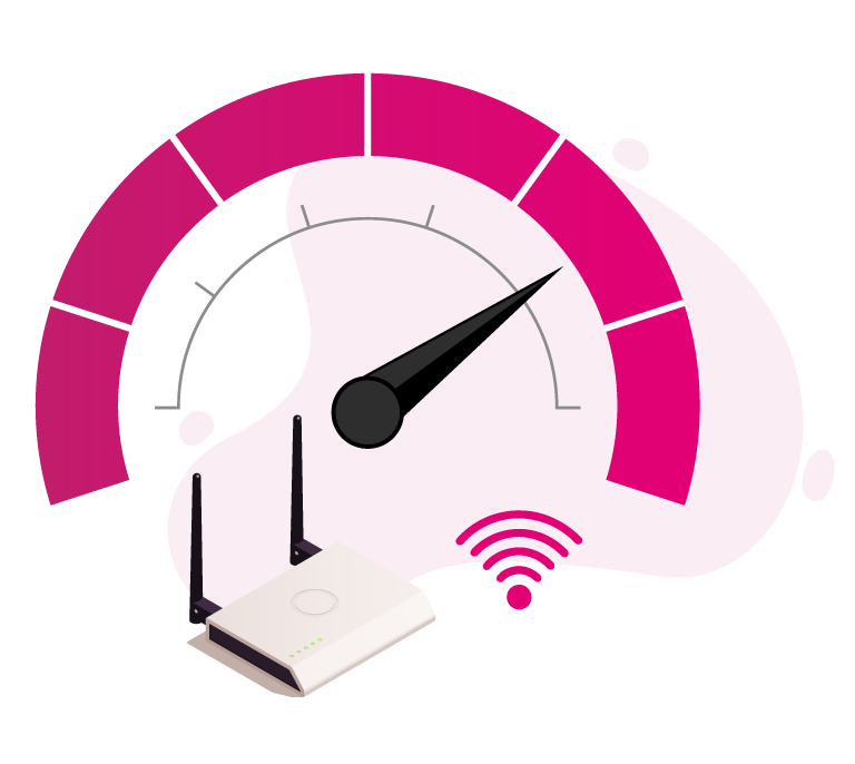 Best NBN Speed Test header image with a speed meter in pink brand color, broadband signal, and NBN modem, illustrating fast and reliable internet speed testing for Australia.